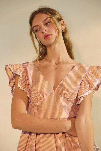 Orange Peplum Top with Flutter Sleeve image 0