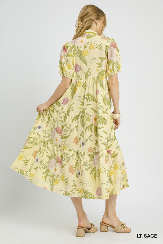 Lt. Sage Floral Tiered Midi Dress image 1