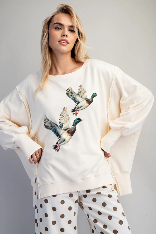 Stone Washed Duck Graphic Pullover