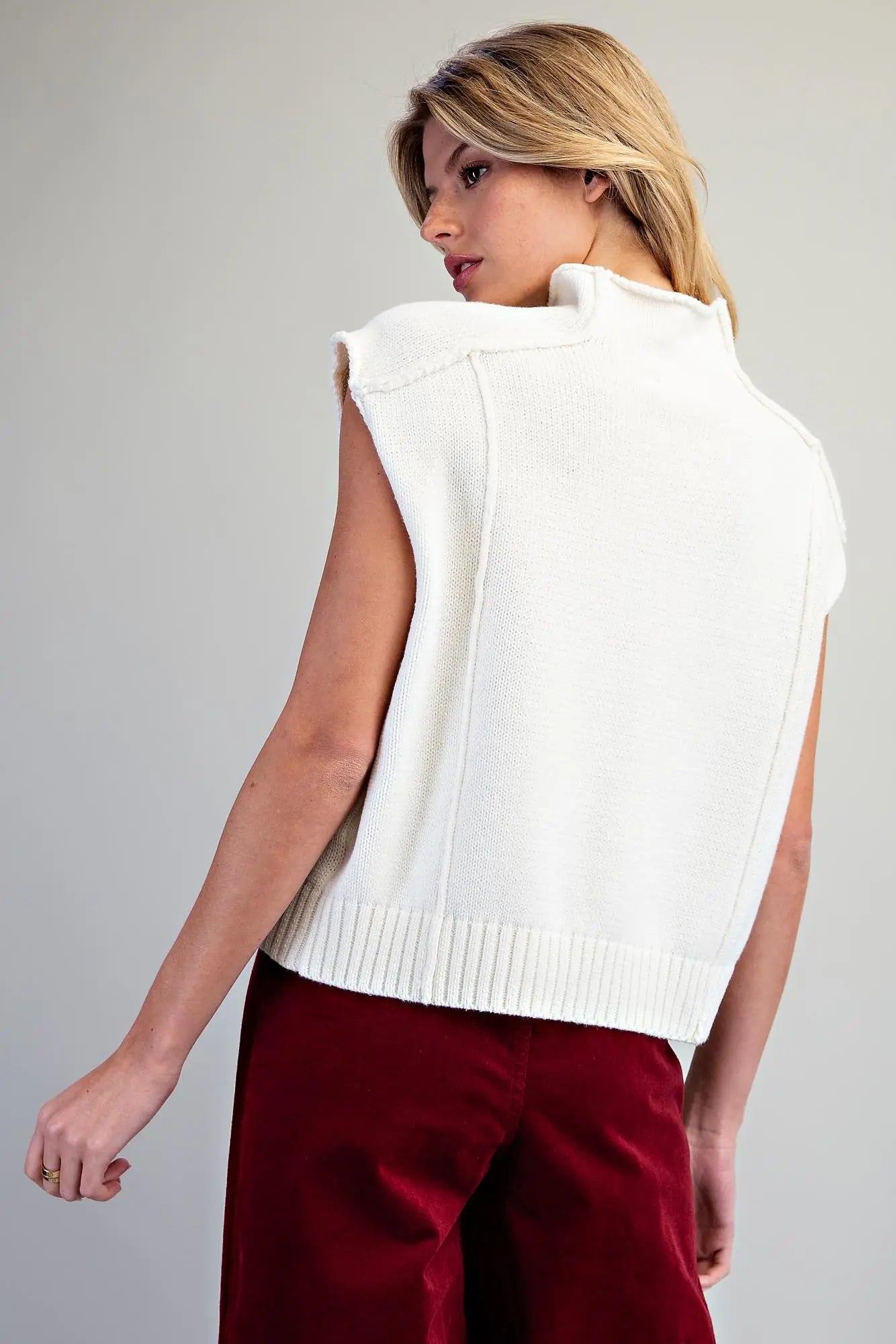Mock Neck Exposed Seam Top