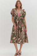 Olive Paisley Midi Featuring Multicolor Band V neck image 0