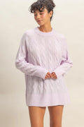 Lilac Gray Cable Knit Long Sleeve Sweater image 0