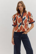 Rust/Navy Abstract Print Top image 0
