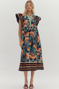 Black & Blue/Rust Floral Flutter Sleeve image 0