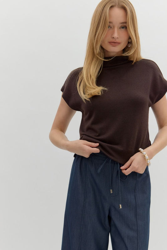 Brown Mock Neck Pullover Top image 1