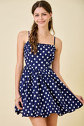 Navy Sleeveless Polka Dot MIni Dress