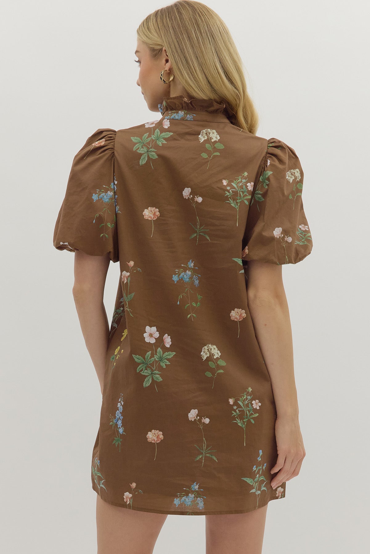 Brown Floral Mini Dress image 2