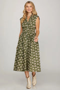 OLIVE GREEN FLORAL ZIP UP MIDI image 0