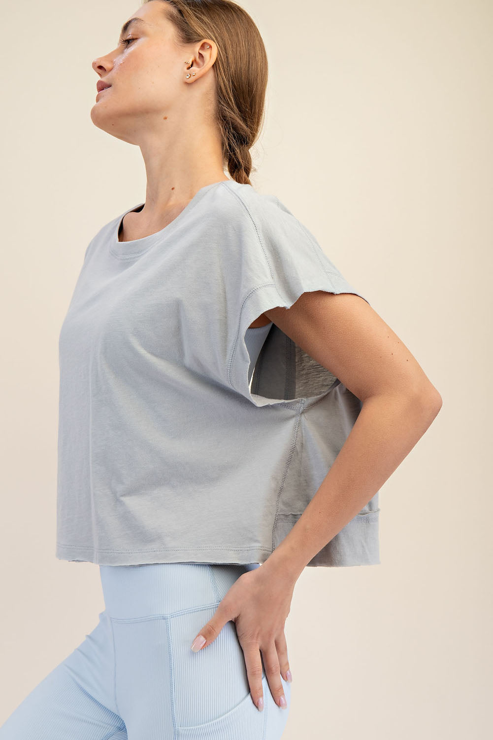 LT.GREY COTTON SLUB OPEN BACK TOP image 2