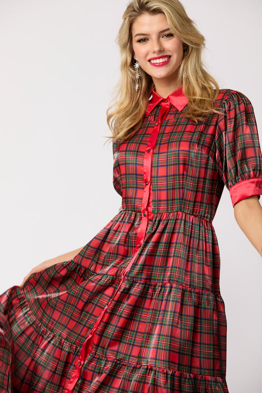 CHRISTMAS PLAID ORGANZA MIDI DRESS image 0