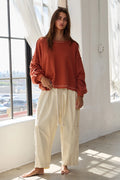 RUST OVERLAP OPEN BACK OVERSIZED REVERSE STICH TOP image 0