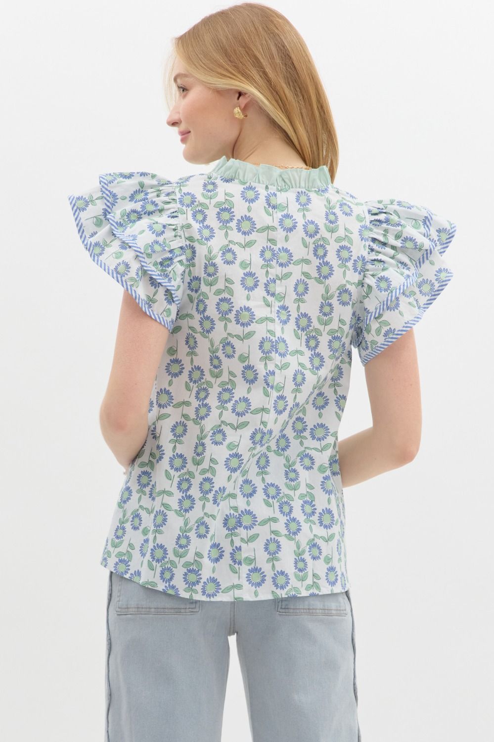 Floral Print V-neck Top with Ribbon Detail image 2