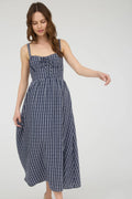 Navy Plaid Corset Sleeveless Midi Dress image 0