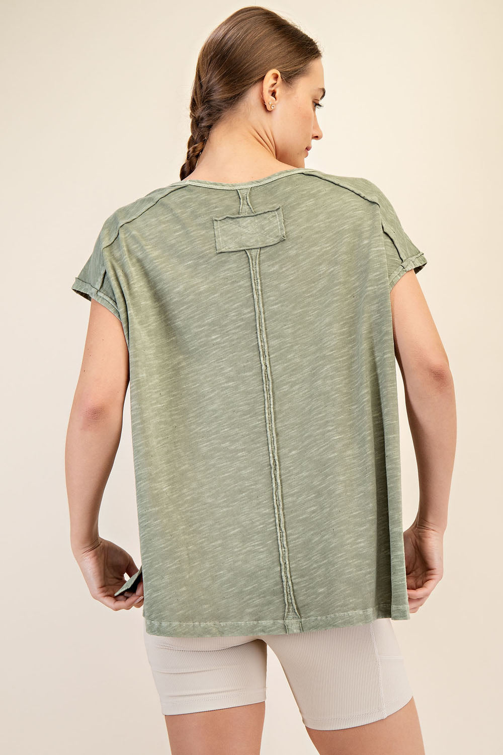 SPRING OLIVE CVC SLUB OVERSIZED SS TOP image 3