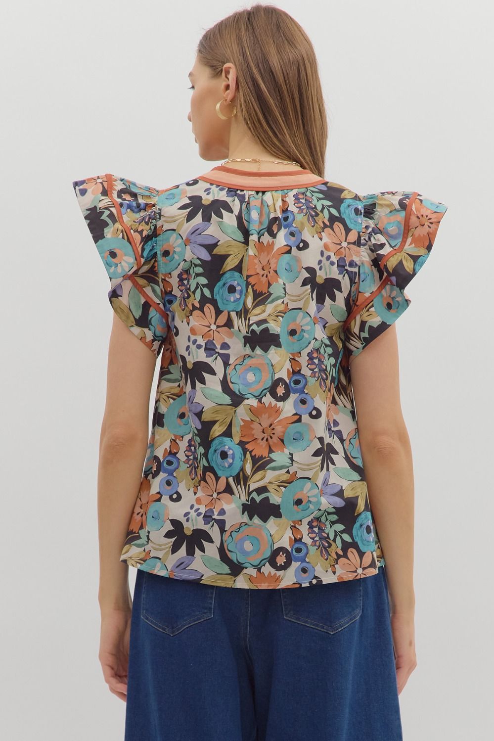 Cinnamon Floral Flutter Sleeve Top image 5