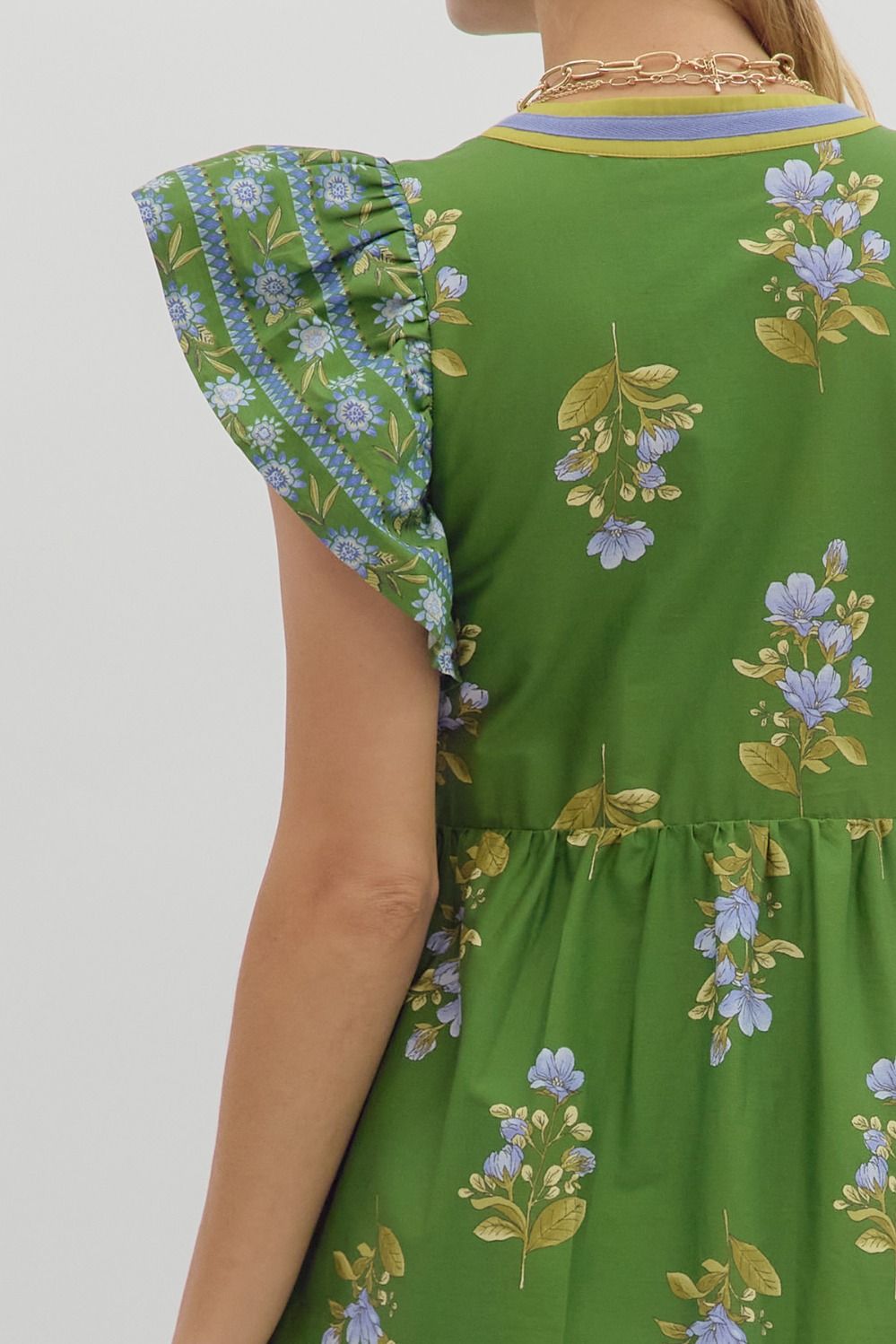 Green Flutter Sleeve Floral Midi image 6