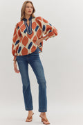 Rust/Navy LS abstract print top image 0
