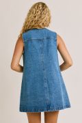 SLEEVELESS ROUND NECK BUTTON DOWN DENIM MINI DRESS image 4
