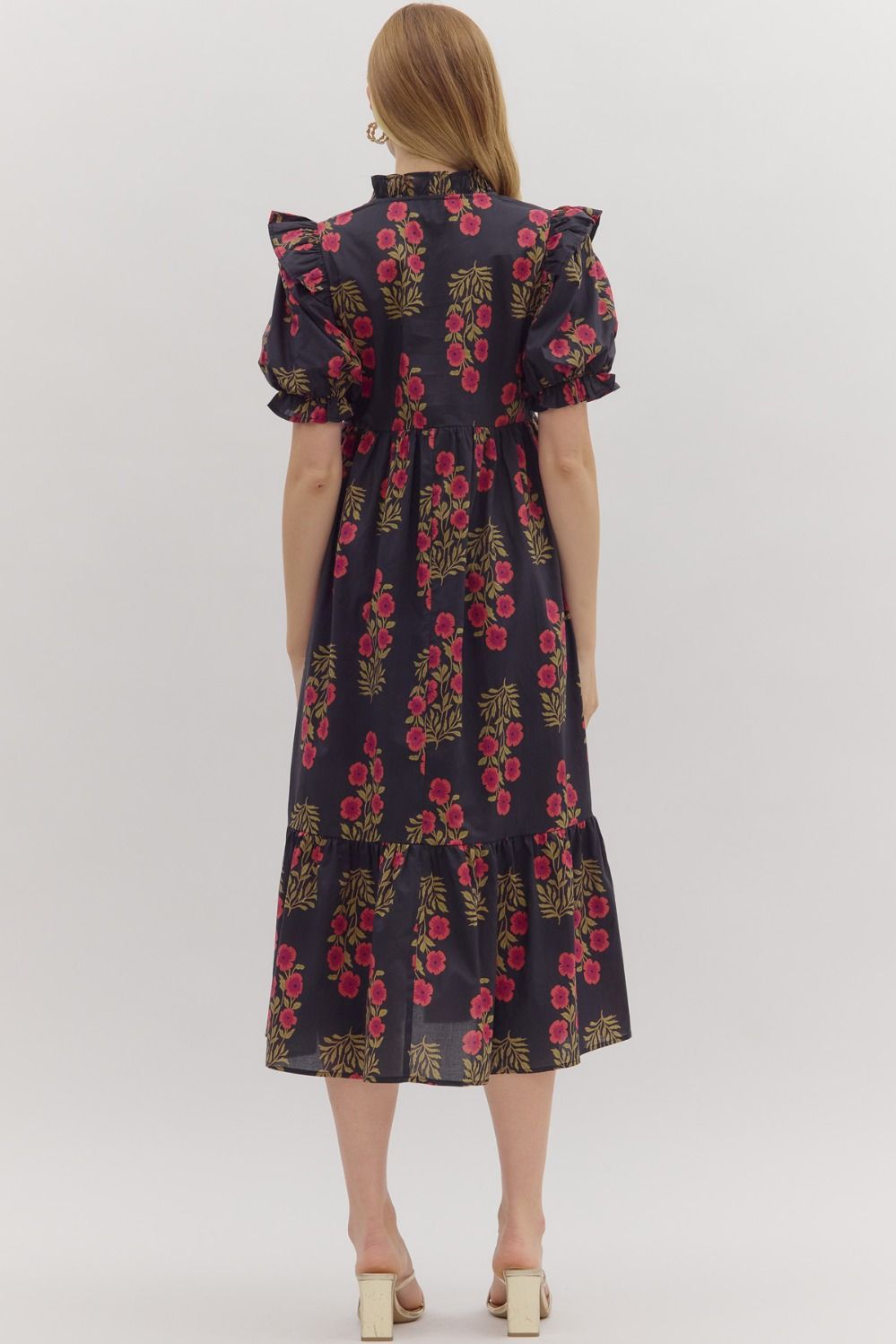 Black with Red Floral Midi image 6