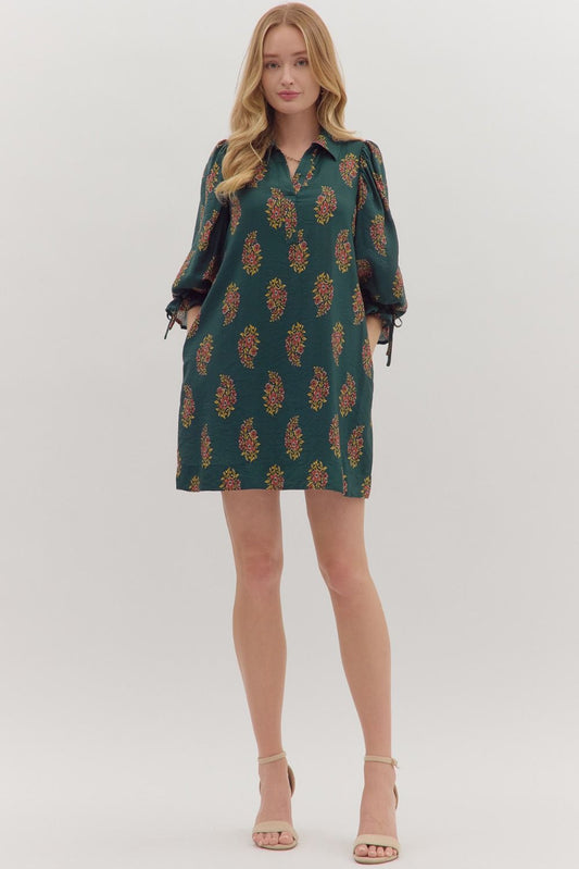 H Green Floral Puff Sleeve Mini Dress image 0