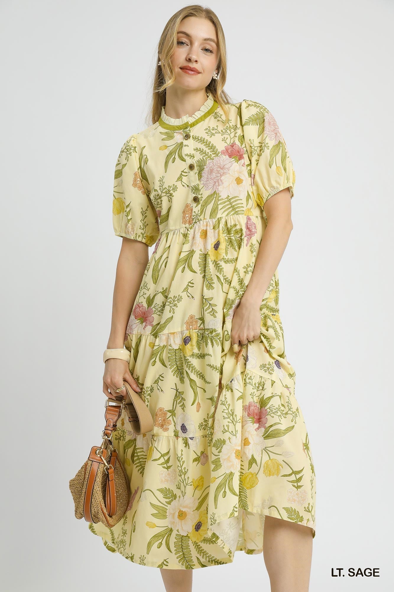 Lt. Sage Floral Tiered Midi Dress image 3