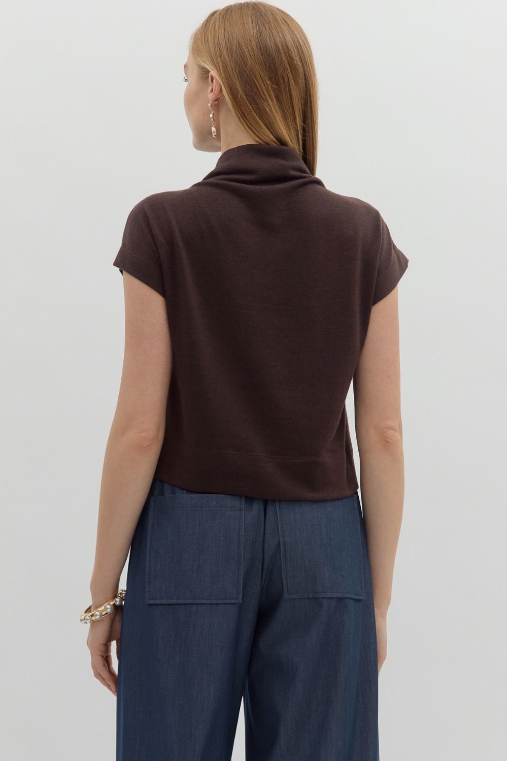 Brown Mock Neck Pullover Top image 6