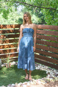 Denim Strapless Tiered Midi Dress