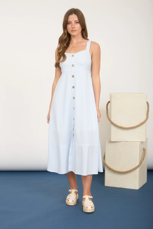 Blue Stripe Sweetheart Button Down Midi