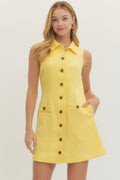 Solid Sleeveless Mini Dress Front Button