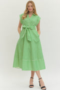 Striped Collard Cuff Sleeve Shirt Dress