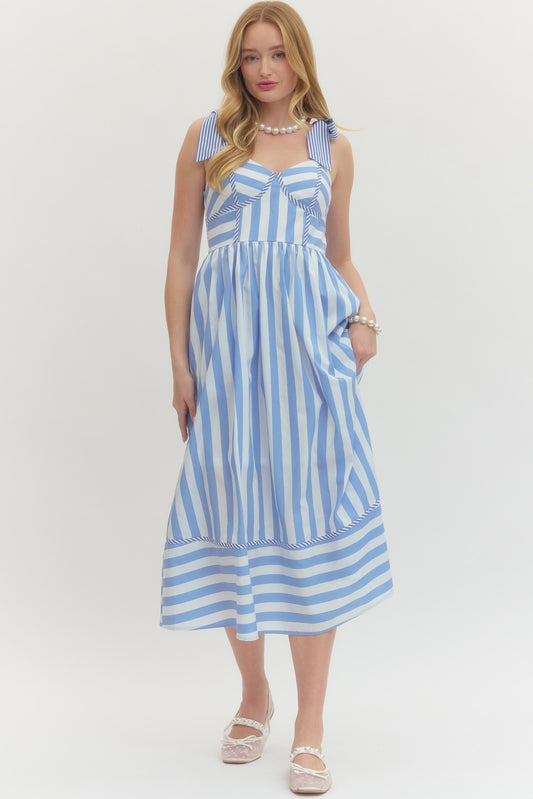 Striped Tie Shoulder Maxi