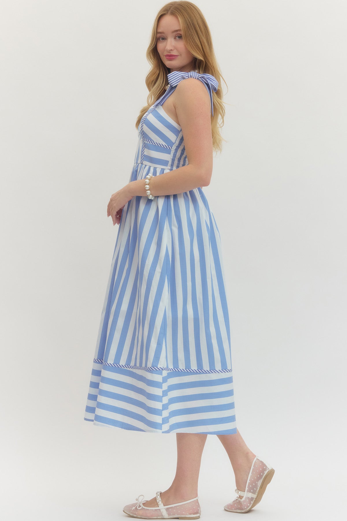 Striped Tie Shoulder Maxi