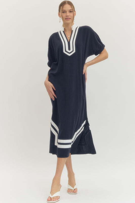 Navy Contrast Trim Shift Midi
