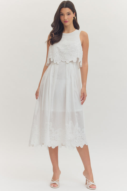 White Sleeveless Midi with Embroidered Detailing