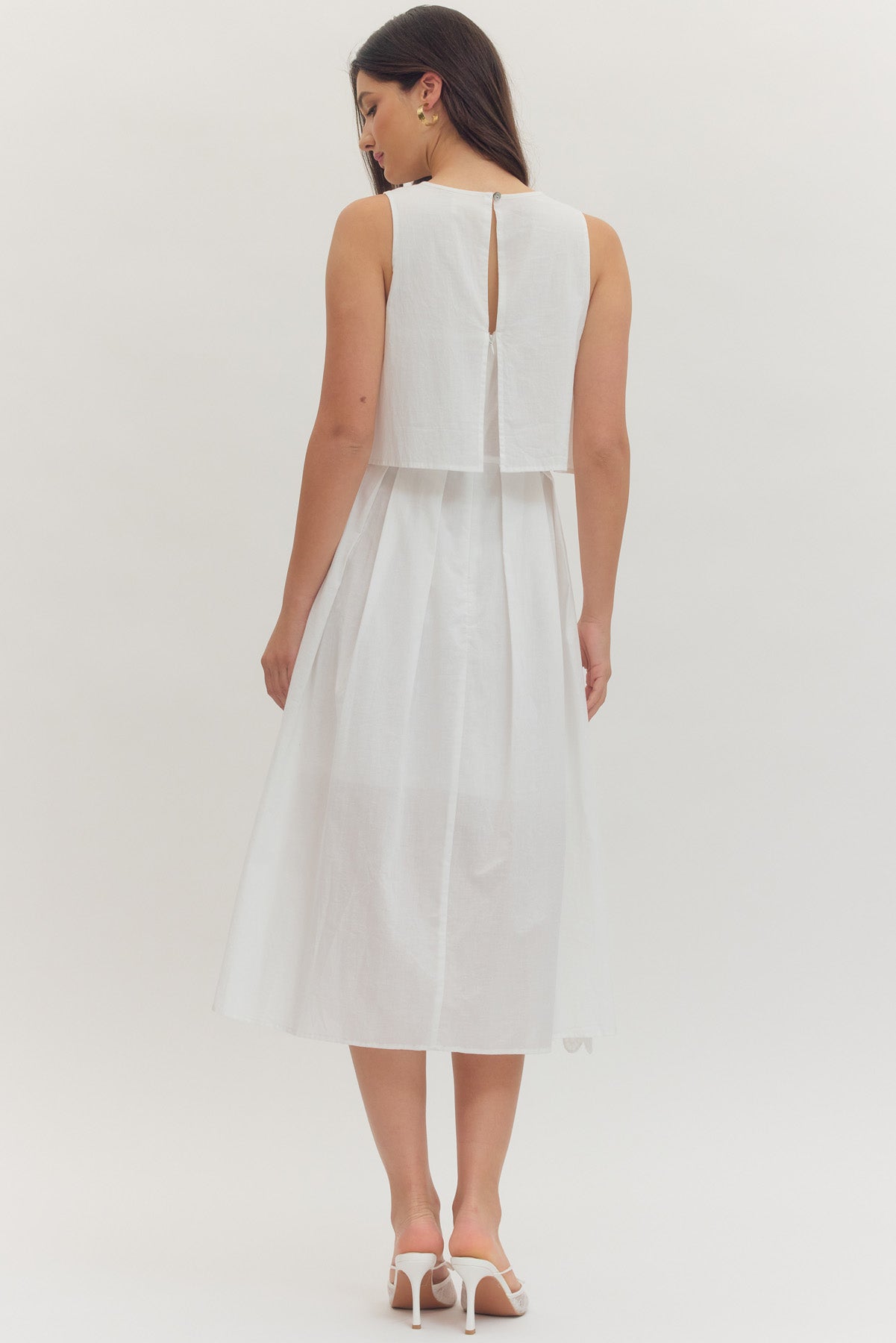 White Sleeveless Midi with Embroidered Detailing