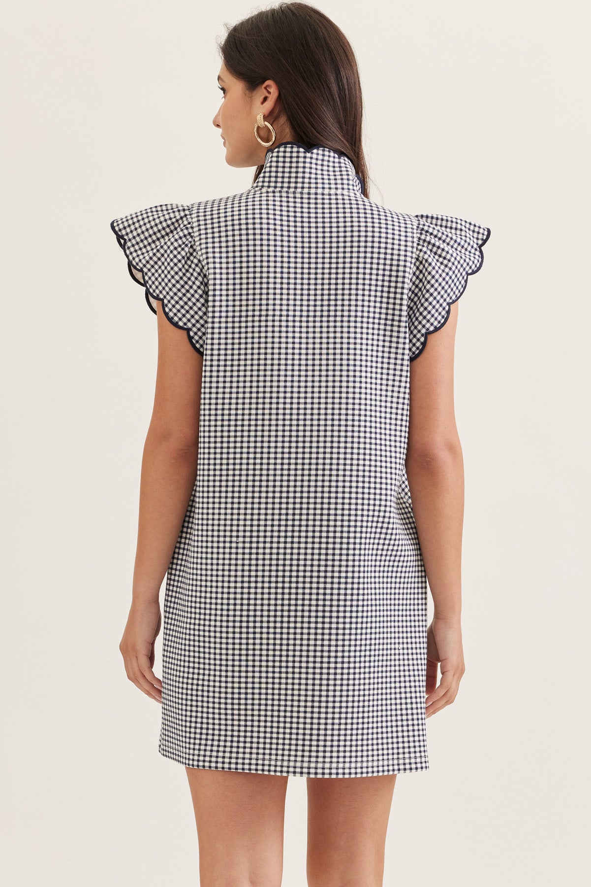Navy Gingham Flutter Sleeve Mini Dress