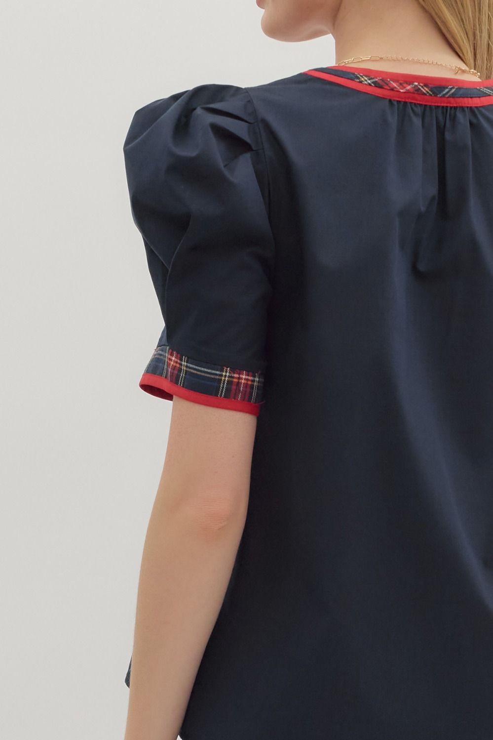 Navy Solid Top with Plaid VNeck Band image 6