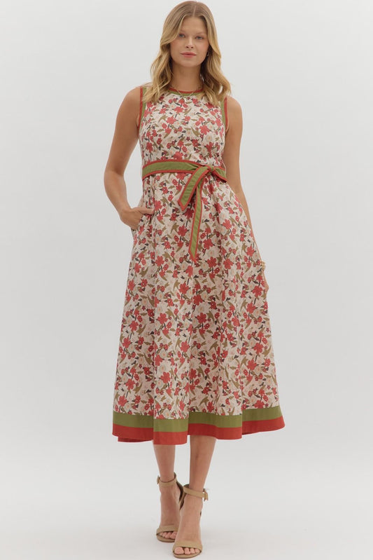 Rust & Olive Sleeveless Floral Midi Dress image 0