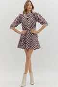 Brown & Pink 3/4 Sleeve Floral Mini Dress image 0