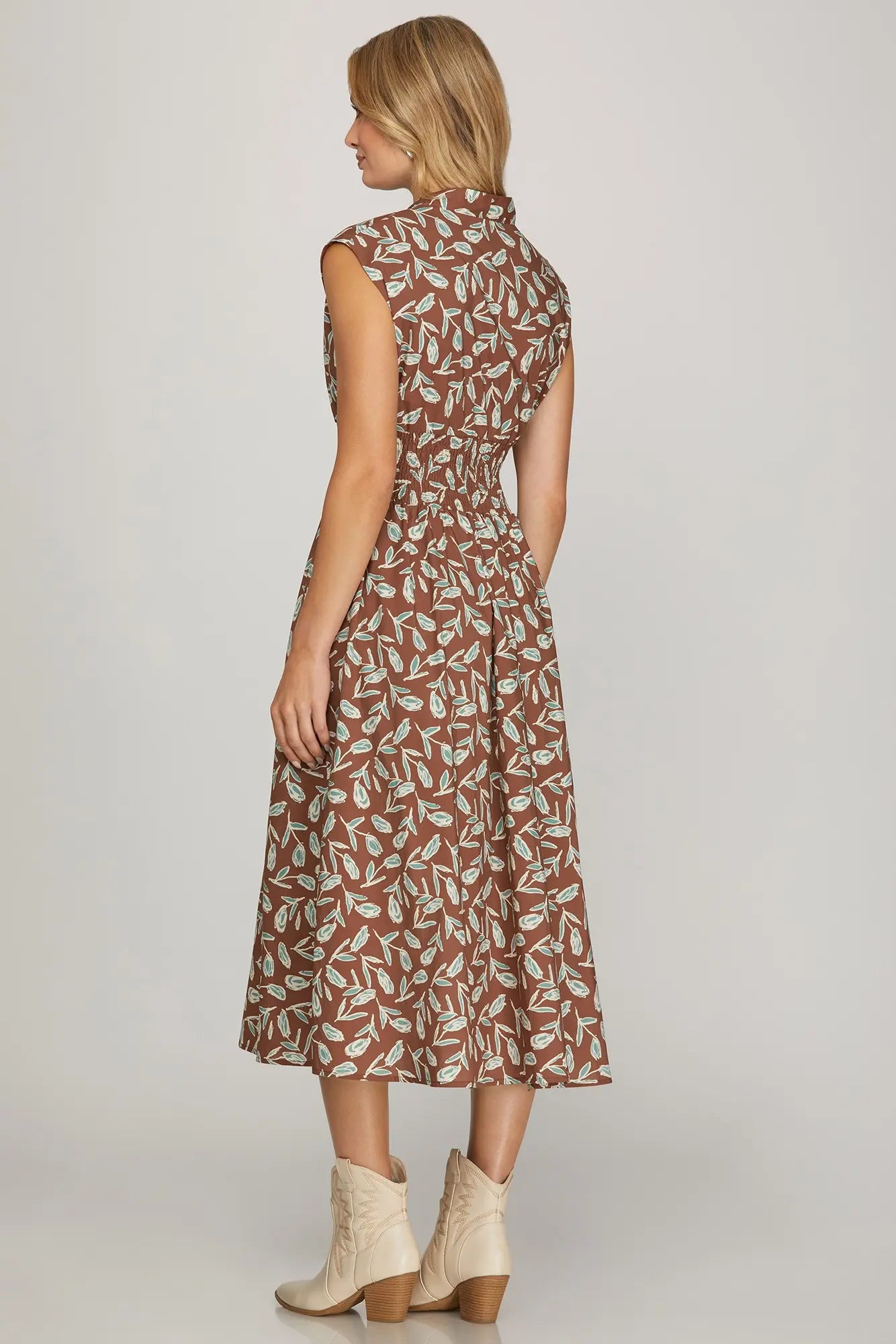 BROWN WITH BLUE FLORAL ZIP UP MIDI image 1