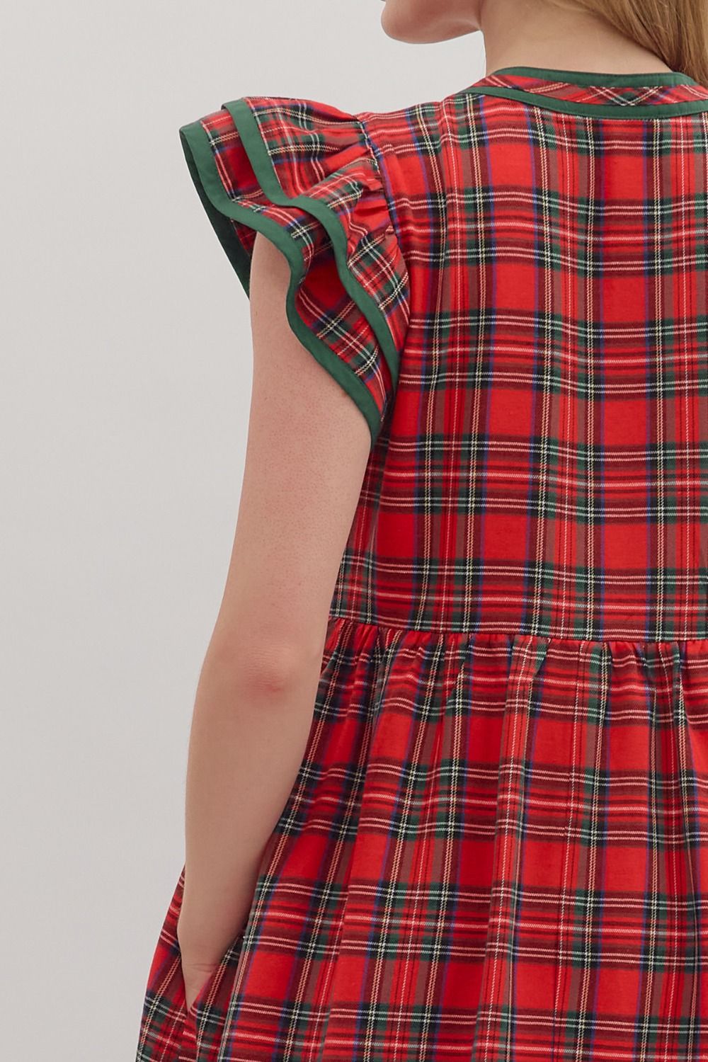 Red Plaid Flutter Sleeve Midi image 5