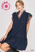 Navy scalloped trim mini dress image 0