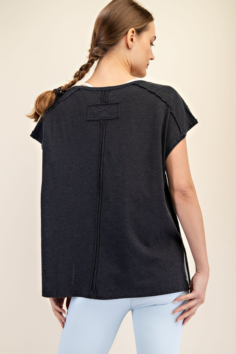 BLACK CVC SLUB OVERSIZED SS TOP image 3