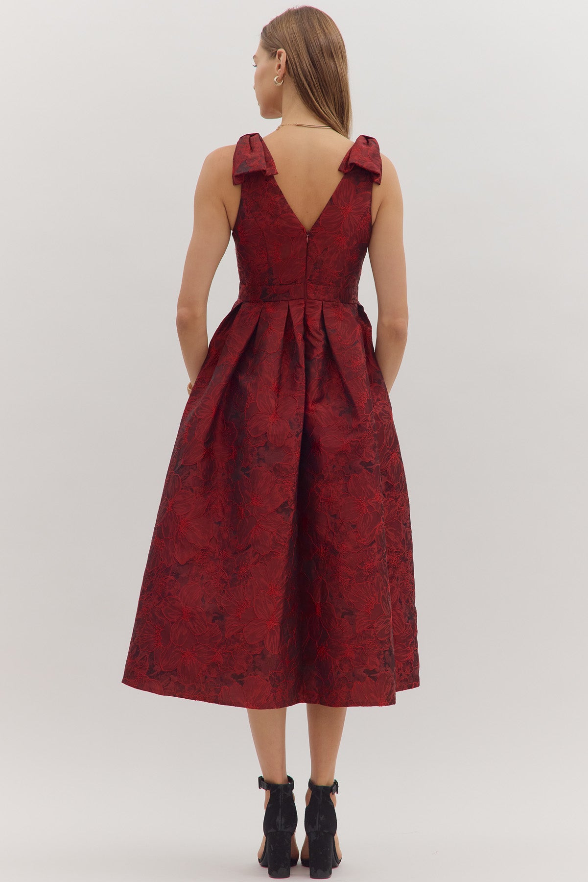 Red Embroidered Bow Sleeveless Midi image 4