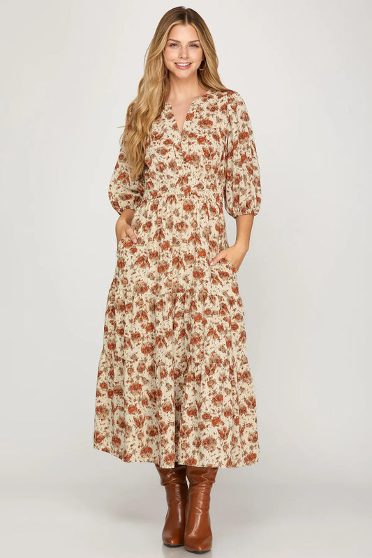 CREAM & RUST FLORAL MIDI image 0