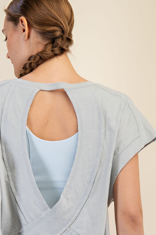LT.GREY COTTON SLUB OPEN BACK TOP image 1