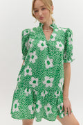 Green with White Flowers Mini Dress image 0
