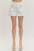 Off White High Waisted Shorts with Gold Horsebit
