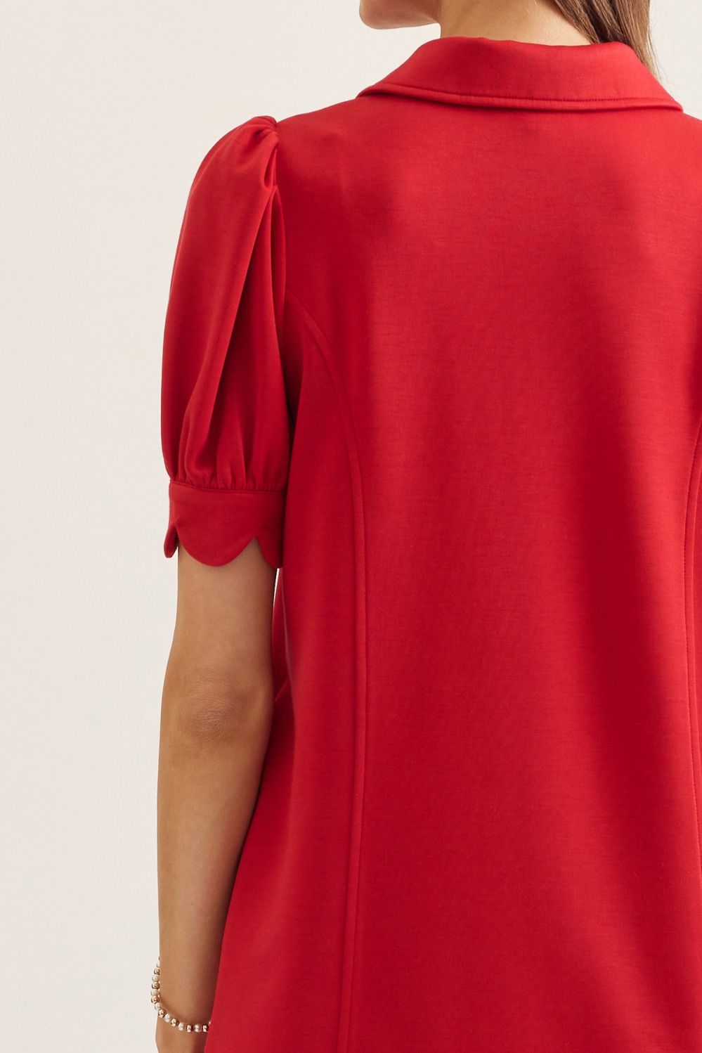 Solid Puff Sleeve Mini Dress with Zip Closure