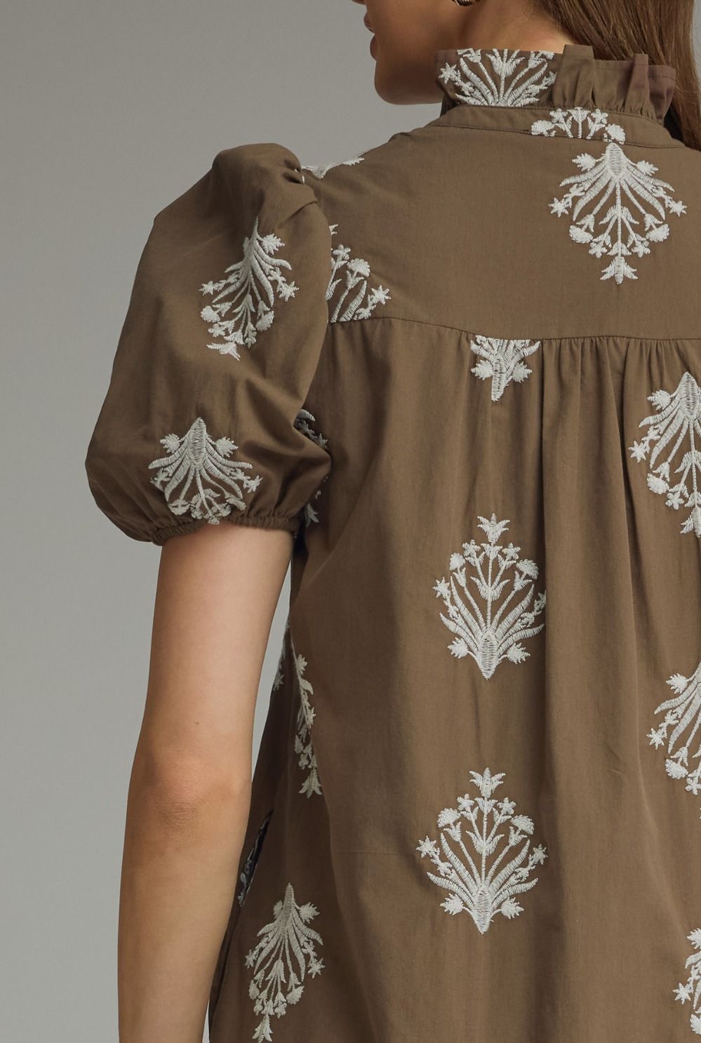 Botanical Embroidery Puff Sleeve Midi